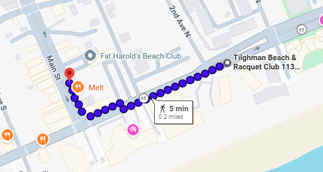 Map showing Tilghman Beach & Racquet Club 120 near Main Street in Ocean Drive