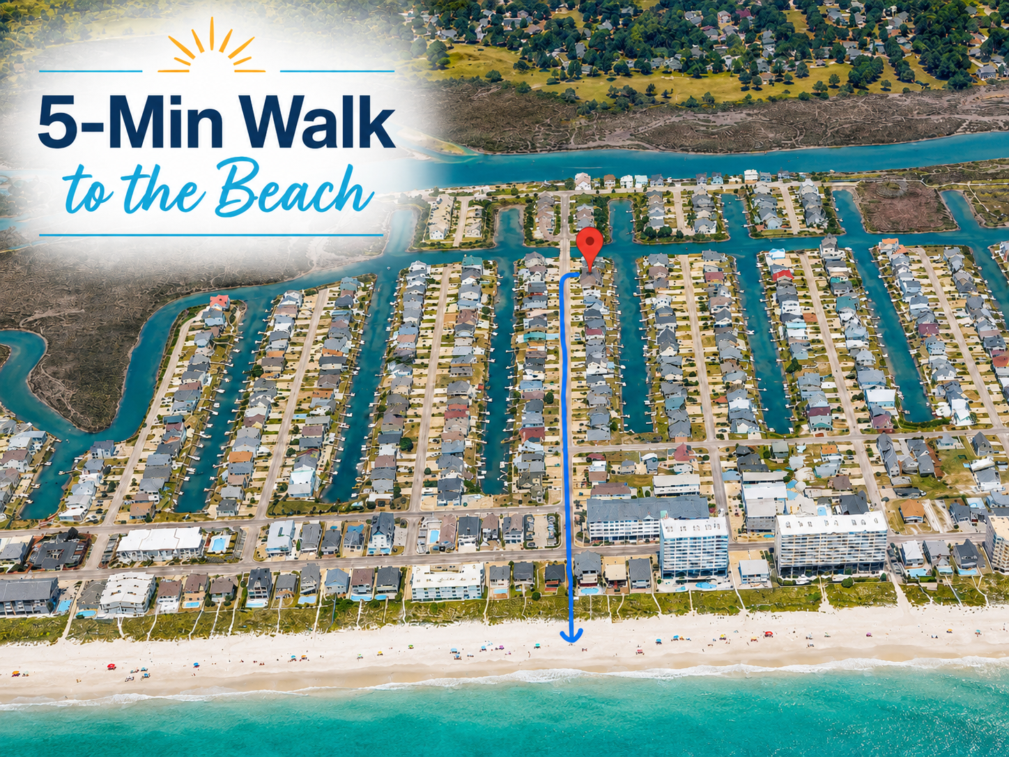 Aerial view showing The TipSEA Turtle is a short walk to the beach in Cherry Grove North Myrtle Beach